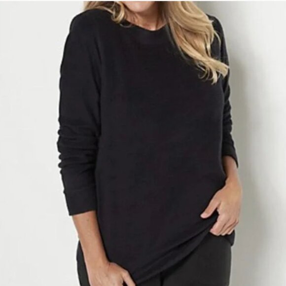 Denim & Co. Comfort Zone Baby Sherpa Crewneck Pullover - Black - 1X - Picture 1 of 2